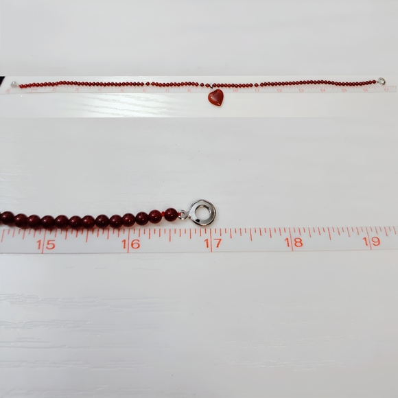 Vintage Genuine Carnelian Beaded Puffy Heart Necklace 17" - Picture 7 of 12